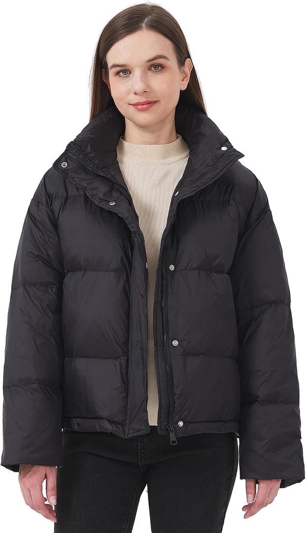Womens Oversized Down Puffer Jacket, Winter Coat Stand Collar (Black, M)