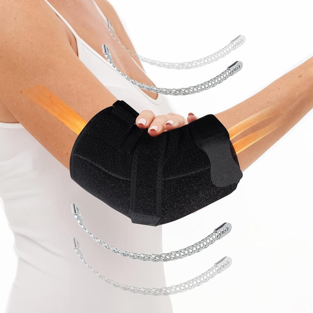 Elbow Splint Tendonitis Elbow Brace, Cubital Tunnel Syndrome Brace with 4 Removable Metal Spring Splints for Sleeping, Elbow Immobilizer for Ulnar Nerve Entrapment Golfers Elbow (S/M)