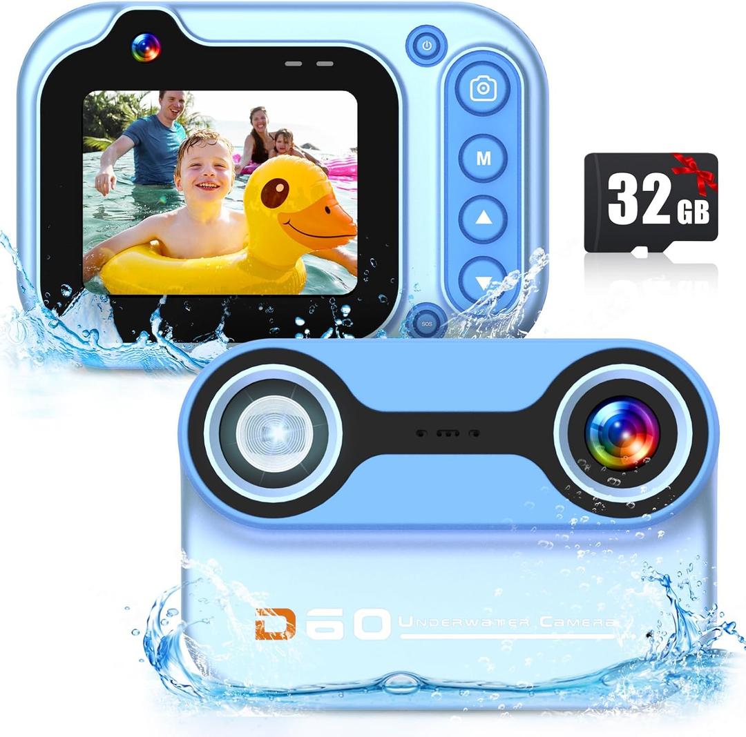 Kids Waterproof Camera, 10FT Underwater Camera, 26MP HD 10X Digital Camera with 2.4" IPS Screen, Kids Action Camera, Blue