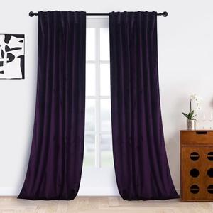 Roslynwood Luxury Soft Deep Purple Velvet Curtains 84 inches Long Back Tab Thermal Insulated Blackout Window Drapes for Living Room/Bedroom/Dining Room, W52 x L84, 2 Panels