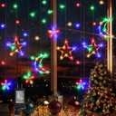 PUHONG Christmas String Lights, 138 LEDs Curtain Lights with 8 Light Modes, 11.48FT Star Moon Indoor Outdoor Fairy String for Window, Bedroom, Wall, Home, Ramadan, Christmas Decoration - Multicolored