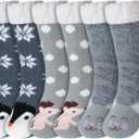 3 Pairs Women Fuzzy Slipper Socks with Grips Winter Warm Soft Fluffy Cozy Sleeping Socks Non Skid Cute Cat Animal for Winter Home House