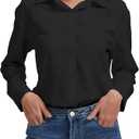 Womens Button Down Blouse Long Sleeve Tops for Women Ladies Collared Shirt Dressy Casual Work 2025 Trendy, L