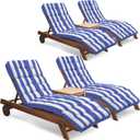 Outdoor Chaise Lounge Chair Cushion Set of 4, Waterproof 74.4 x 22 x 4.7 Inches Memory Foam Thickened Lounge Chair Cushions Replacement for Outdoor Furniture with Ties, Stripe Blue&White