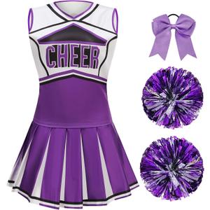 GRAJTCIN Cheerleader Costume for Women Cheerleading Outfit School Cheer Uniform Adult Halloween Party Dress up (Medium, Purple)