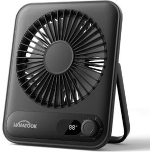 WHATOOK Small Desk Fan Personal Fans: 5000mah 25 Hours Battery Office Quiet Mini Desktop Fan Portable Rechargeable Travel Essentials (Black, 5000 mAh)