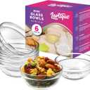 Mini 3.5 Inch Clear Glass Bowls - Set of 6, Modern Glass, Meal Prep or Dessert Bowls, Microwave & Dishwasher Safe