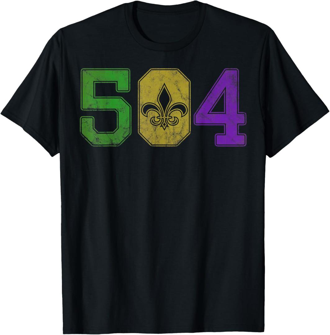 Mardi Gras 504 Nola New Orleans Louisiana LA T-Shirt (XL, Black)