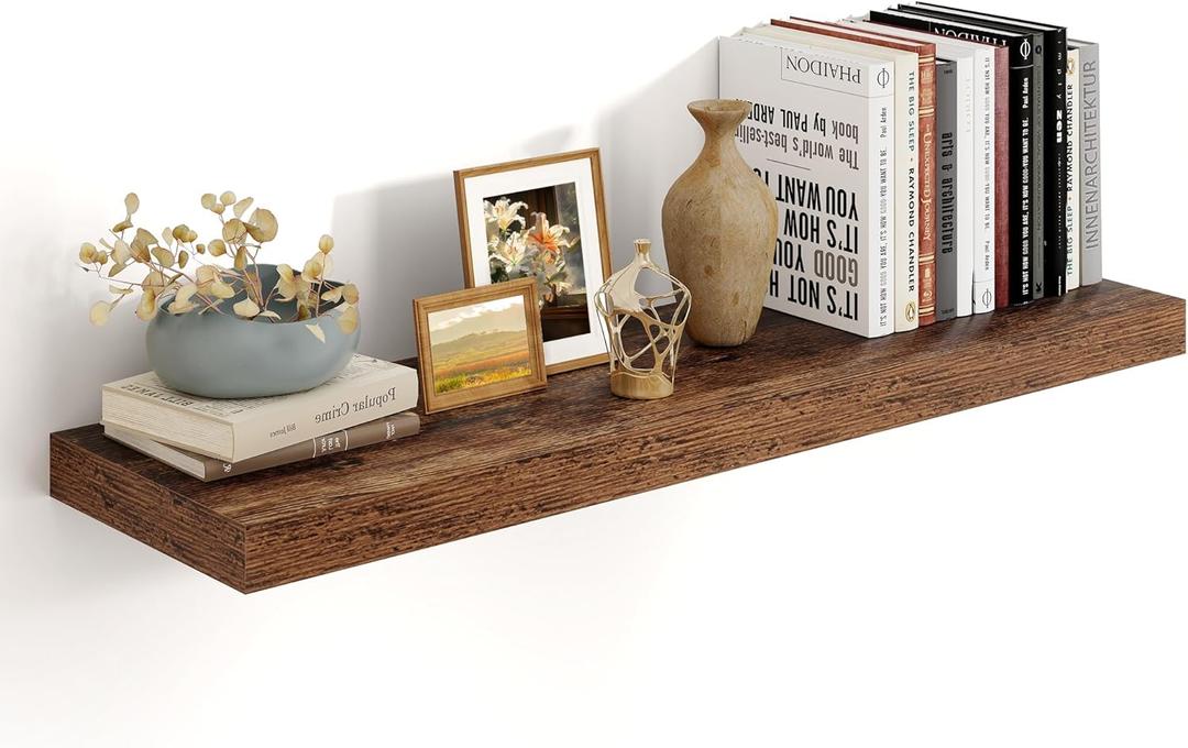 Heimlove 36 Inch Floating Shelves for Wall,10 Deep Brown Wood Shelves with Invisible Brackets,Wall Mounted Storage & Display Shelves for Bedroom,Living Room,Kitchen,Office