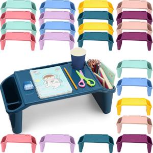 16 Pcs Kids Lap Desk Tray Bulk 19.7x9.6x7.1in Portable Lap Tray for Kids Plastic Table with Side Storage Space for Bed Classroom Laptop Children Car Activity Eating Floor (Cute Colors)