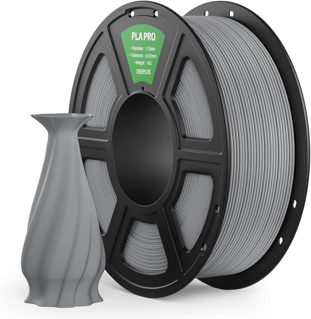 PLA PRO Filament 1.75mm, Stronger Toughness 3D Printer Filament, PLA Filament Dimensional Accuracy +/- 0.02 mm, Neatly Wound, Fits Most FDM 3D Printer, 1KG Grey