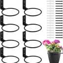 8-Pack 4 Inch Flower Pot Holder Ring Wall Mounted Metal Flower Pot Hangers Wall Hanger Bracket Rings Black Planter Bracket for Home, Garden, Indoor Outdoor Pots