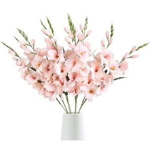 IPOPU 10 PCS Gladiolus Artificial Flowers 30.3 in Gladiolus Flowers Silk Gladiolus Flowers with Stems Artificial Gladiolus Flowers Faux Gladiolus for Home Wedding Office Decoration(Light Pink)