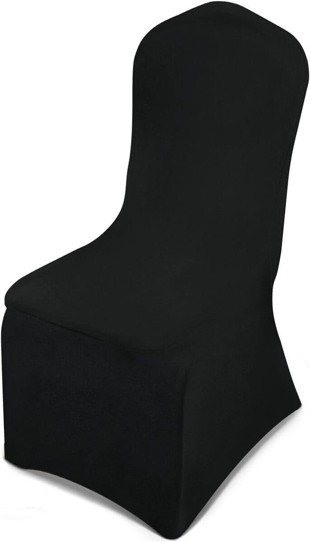 LEBENGURU Premium Spandex Chair Cover, Upgraded White Super Stretch Chair Slipcover Protector with Elastic Leg Pocket for Party, Wedding, Event, Banquet Decoration (Black, 50 PCS)
