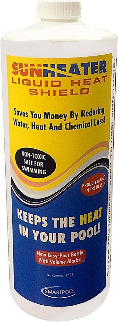 Sunheater Liquid Solar Blanket for Pools, Cover Free Liquid Heat Shield, Non-Toxic and Safe for Swimmers, Reduces Heat Loss, Chemical Loss and Water Evaporation, New and Improved Formula, 32 oz Bottle (Single)