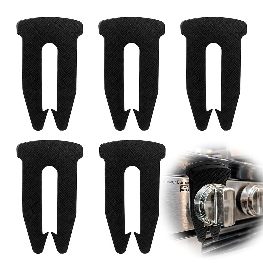 Gas Stove Knob Safety Locks, 5 Pack Childproof Silicone Covers for Oven and Cooktop Knobs, Heat-Resistant, Tool-Free Installation, Prevents Accidental Ignition by Kids or Pets, Universal Fit