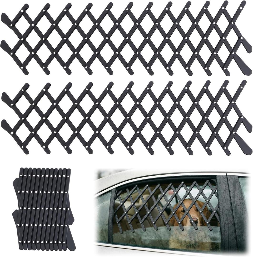 2 Pcs Car Truck Window Pet Gate, Extendable Car Window Dog Puppy Ventilation Grill Mesh Vent Security Lattice Telescopic Fence for Trucks SUV Pet Safety Protection Summer Air Ventilation