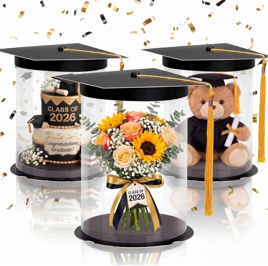 Xuhal 3 Pcs Graduation Gift Box 7 x 8 Inch Class of 2026 Grad Cap Gift Container Flower Box Money Holders for Centerpiece and Disposable Grad Party Cake Boxes for Graduation School Party Decor