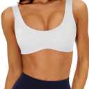 LASLULU Sexy Sports Bras for Women Scoop Neck Sleeveless Padded Bra Workout Yoga Crop Top (Large, White)