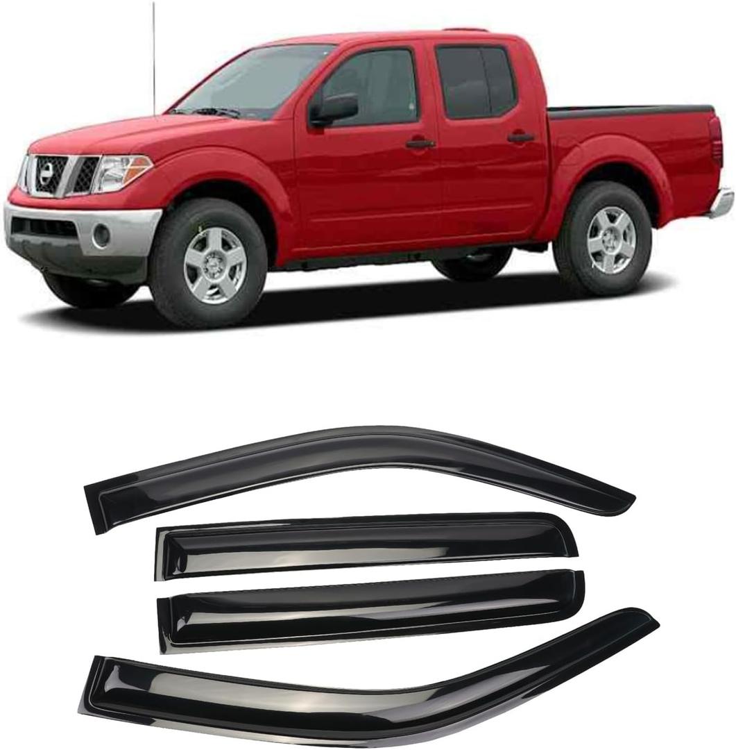 Window Visor Tape-on Side Wind Window Deflectors for Trucks 2005-2021 Nissan Frontier Super/Crew Cab, Rain Guards, Window Visors for Cars, Vent Deflector 4 pcs 94407