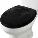 1 PCS Toilet Seat Lid Cover Microfiber Soft Velvet Toilet Cover Durable Adjustable Stretch Fuzzy Seat Covers with Elastic Bottom Absorbent Machine Washable Comfortable for Most Toilets Lids(Black)
