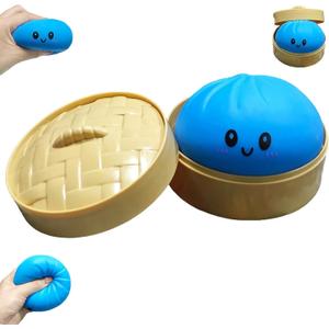 Dumpling Squishies, Large Dumpling Squishy, Mystery Jumbo DumplingSquishy,Food Steamer Stretchy Desk Toys, Cute Anxiety Relief Fidget Toy, Soft Squeeze Decompression Dough for Adults(Blue with Eyes)
