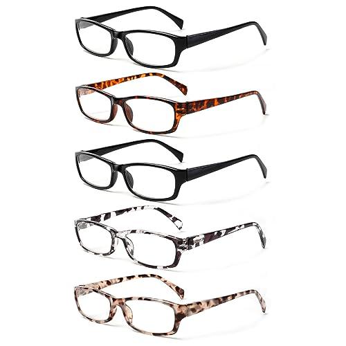 Kerecsen Reading Glasses 5 Pairs Fashion Ladies Readers Spring Hinge with Pattern Print Eyeglasses for Women (Mix Color -4, 2.75)