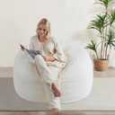 WSOFRLAC 3FT Bean Bag Chair, Comfy Bean Bag Chairs for Adults, Luxury Velvet Memory Foam Stuffed Beans Bags with Removable Cover, Adult Beanbag Chair with Filler for Living Room, Bedroom, Cream White