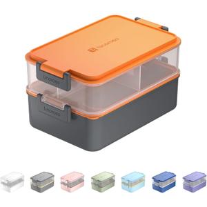 Linoroso Stackable Bento Lunch Box | Meet All Your On-the-Go Food, Salad and Snack Needs, Premium Adult Lunch Box Includes Utensil Set, Dressing Containers - Lava Orange