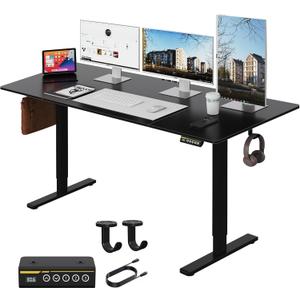 Large Electric Standing Desk,55x28 Inches Adjustable Height Stand up Desk, Sit Stand Home Office Desk, 3 Preset Heights,Equipped with Hooks,Ergonomic Computer Desk WorkstationBlack