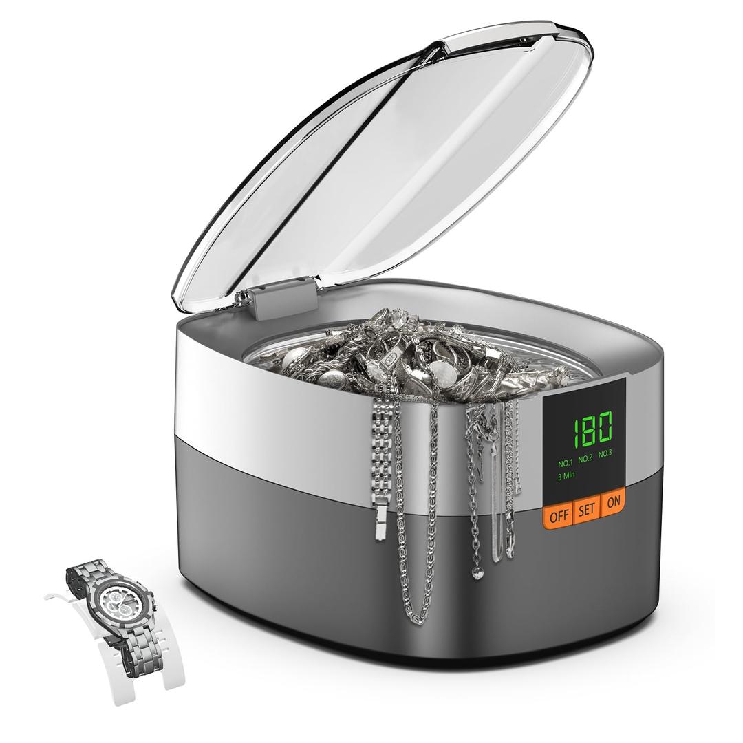 KECOOLKE Ultrasonic Jewelry Cleaning Machine, 750ml Sonic Cleaner with Digital Timer for Eyeglasses, RingsSilver Cleaner Solution for Gifts