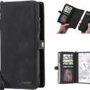 Simicoo Pixel 8 Pro Wallet case, Pixel 8 Pro Flip Leather case Card Slots Holder Zipper Purse Detachable Magnetic Cover Hand Strap Cash Pocket Pouch Wallet for Woman Man (Black)