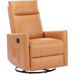 Swivel Recliner Chair, Glider Rocker Recliner Nursery Massage Chair with Extra Large Footrest, High Back, Upholstered Deep Seat for Living Room Office,Brown