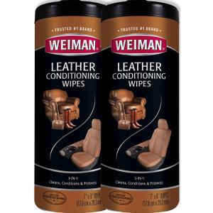 Weiman Leather Wipes - 2 Pack - Clean Condition UV Protection Help Prevent Cracking or Fading of Leather Furniture, Car Seats & Interior, Shoes and More