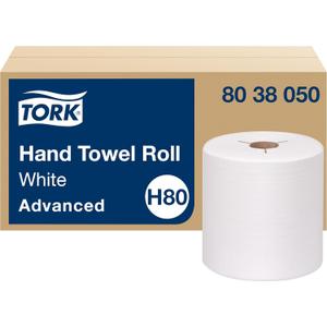 Tork Paper Hand Towel Roll White H80, Advanced, High Absorbency, 6 Rolls x 800 ft, 8038050 Tork Paper Hand Towel Roll White H80, Advanced, High Absorbency, 6 Rolls x 800 ft, 8038050