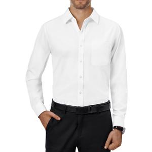 Alimens & Gentle Men's Dress Shirts 4-Way Stretch Long Sleeve Collared Casual Solid Wedding Dating Button Down Shirt (Large, Ivory)