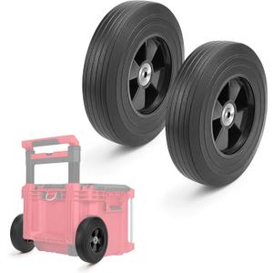 2 Pack 9.3 Inch Packout Toolbox Wheels,Replacement Wheels fit for Milwaukee 48-22-8426 Packout Rolling Toolbox, PU Rubber Material Enhanced Maneuverability