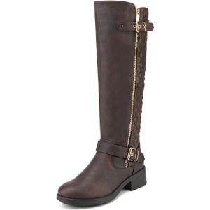 DREAM PAIRS Women's Knee High Boots Wide Calf Low Heel Riding Boots Fall Tall Boots for Women (9.5, Brown)