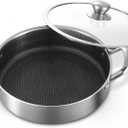 Toutrop Stainless Steel Saute Pan 12 inch Deep Frying Pan,5 Quarts Nonstick Skillet Large Saut Pan with Lid,PFOA Free Cookware,Induction Compatible Chef Cooking Pan,Dishwasher & Oven Safe