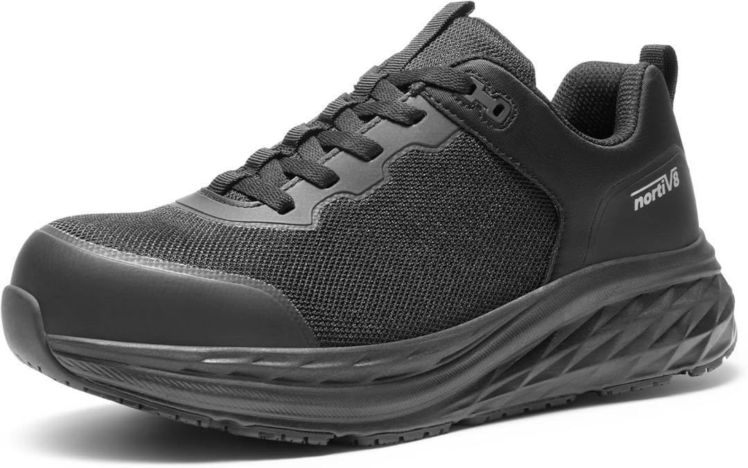 NORTIV 8 Steel Toe Shoes for Men Slip Resistant Comfortable Work Shoes (Black)