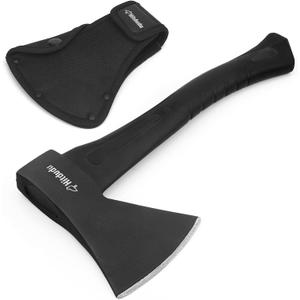 Camping Hatchet, 14" Camping Axe Throwing Axe for Outdoor Wood Splitting and Kindling, Forged Carbon Steel Heat Treated Survival Tool, Fiberglass Shock Reduction Handle with Anti-Slip Grip (1Pack)