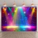 Fabric 7x5ft Disco Rainbow Stage 70s 80s 90s Backdrop Vintage Lights Photography Background Rock Music Club Neon Glow Party Decorations Photo Banner