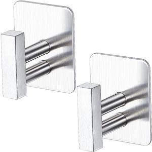 Adhesive Towel Hooks for Bathrooms, Wall Mounted SUS 304 Stainless Steel Robe Hooks Silver,Towel Hanger Hook for Home Kitchen, 2 Packs
