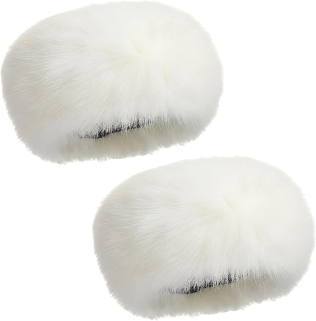 2 Pieces Women Faux Fur Headband with Elastic Winter Earwarmer Earmuff Ski Hat (White)