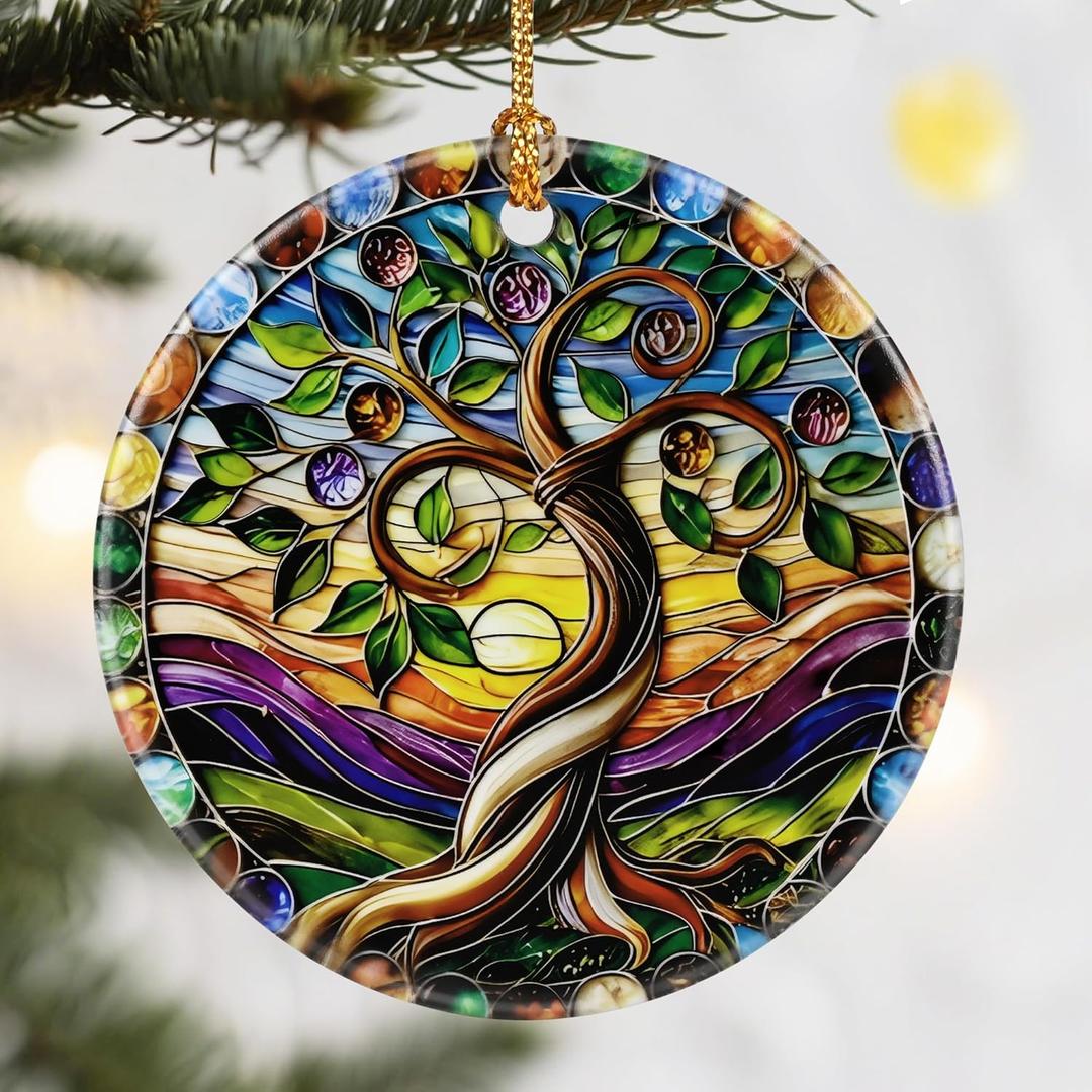 Christmas Ornaments, Dodosky 2.8in Ceramic Tree of Life Ornament, Xmas Decor, Christmas Tree Ornaments, Xmas Decorations for Tree, Holiday Ornament, Lavender Flower Gifts, Gifts for Women, Mom