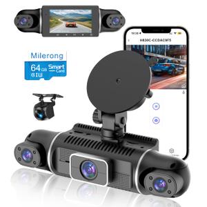 4 Channel Dash Cam Front and Rear Inside Left Right, 360° Dash Camera with 5GHz WiFi & App Control, 24H Parking Monitor, Super Night Vision, G-Sensor, Loop Recording, 64GB SD Card Included
