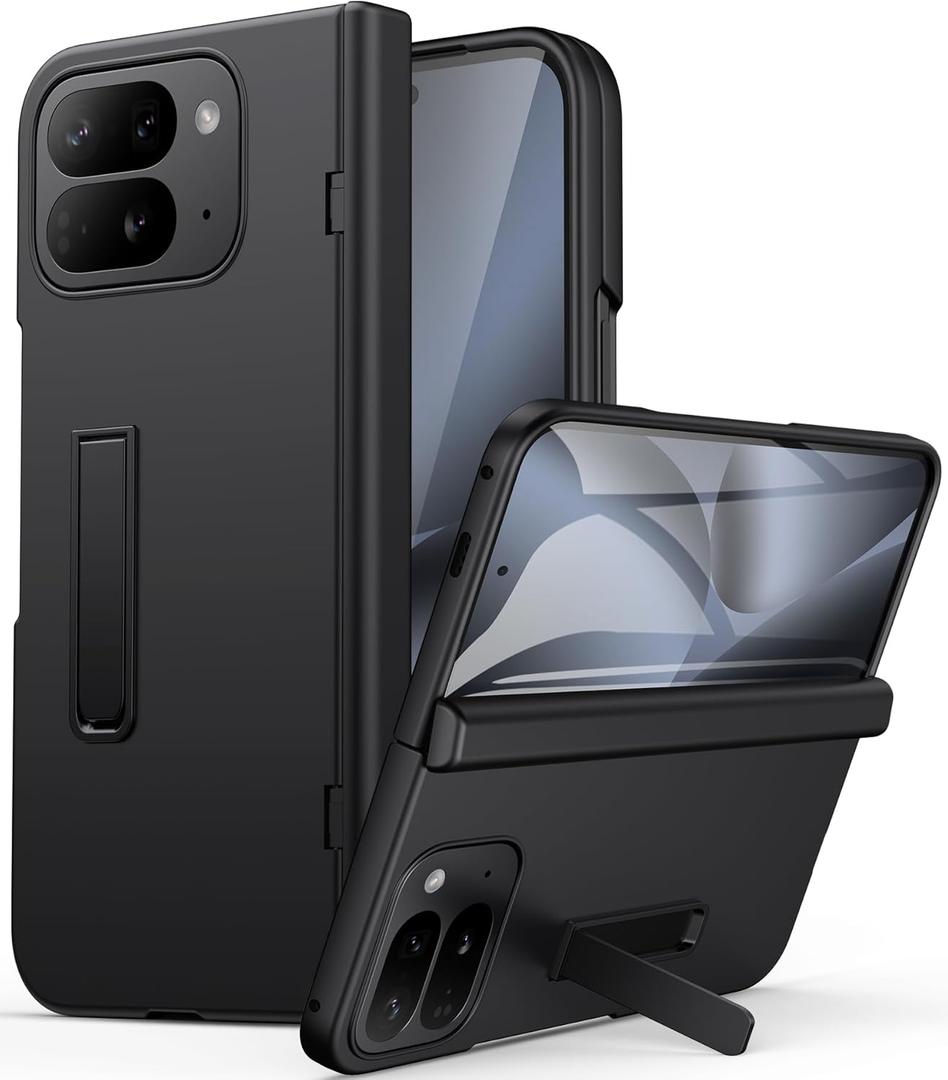 for Google Pixel 10 Pro Fold Case with Stand, Hinge Protection & Outer Screen Protector, Slim Rugged Shockproof Durable Phone Protective Cover Case for Google Pixel 10 Pro Fold 5G 2025, Black