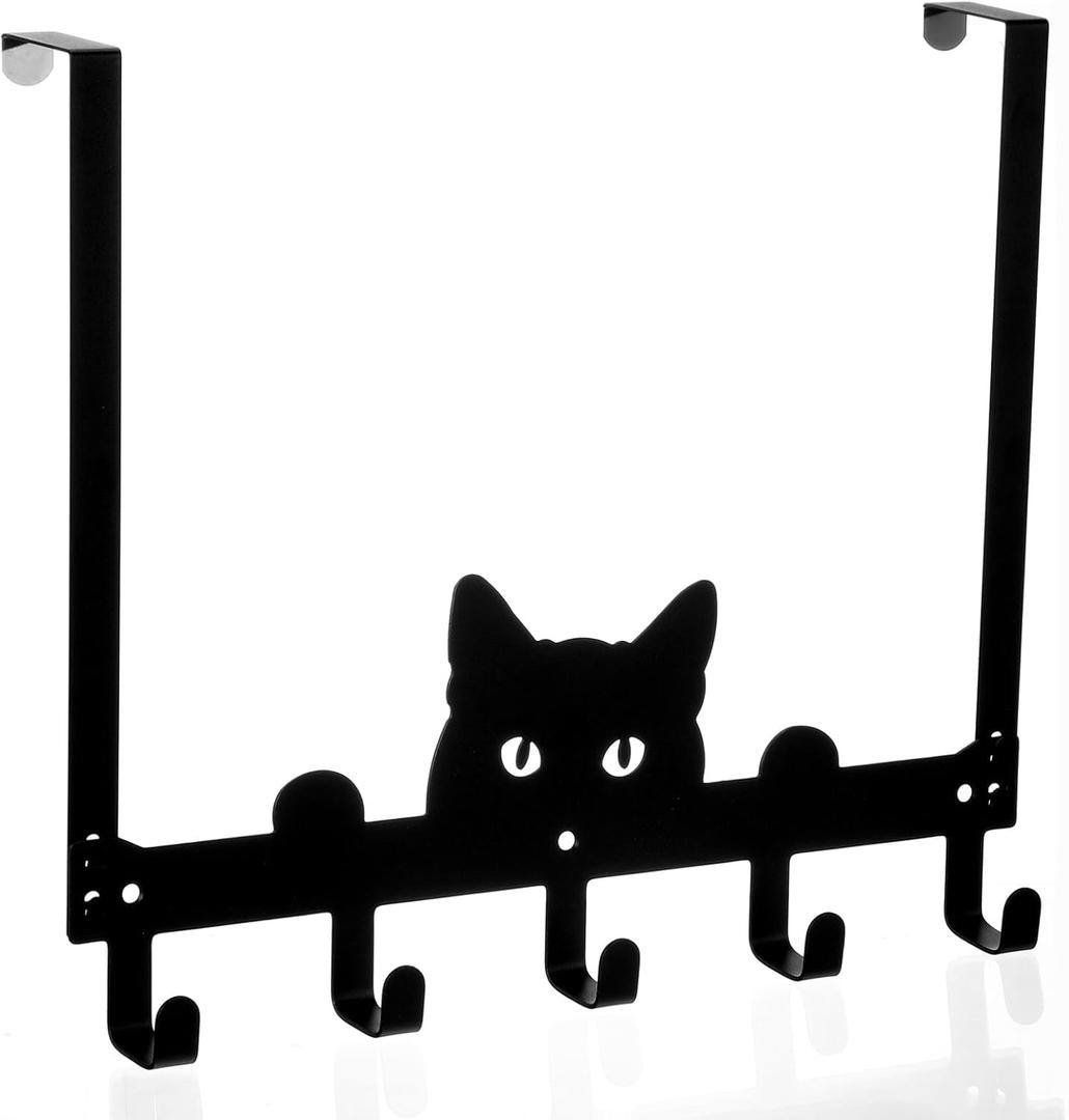 Moxweyeni Black Cat Over the Door Hooks Heavy Duty Organizer Rack for Towel Wall Mount Bathroom Decor Door Hanger Hooks for Hat Coat Cloth Keychain Bag