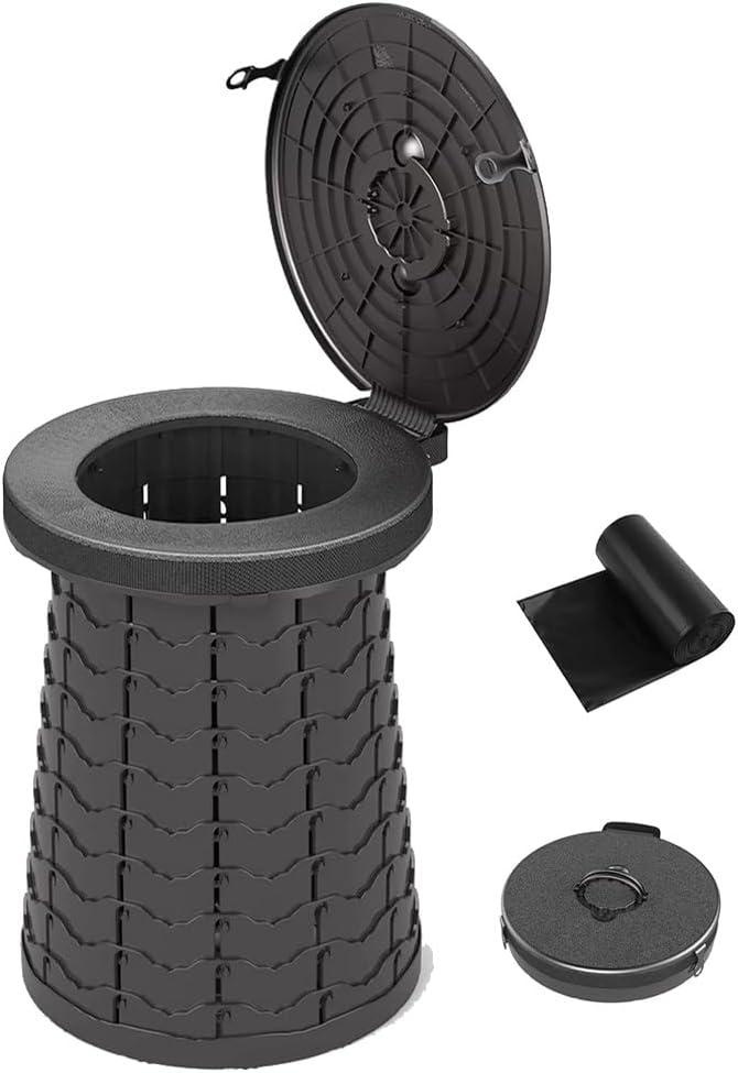 Retractable Portable Camping Toilet, Height Adjustable Travel Toilet, Portable Toilet Foldable Stool for Adults and Children (38*50cm, Black)