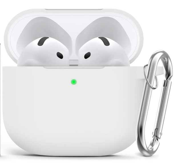 Ljusmicker for AirPods 4 Case 2024 with Cleaner Kit,Soft Silicone Protective Cover for Apple AirPods 4th Generation Cases for Women Men,AirPod 4 Case Accessories with Keychain-White